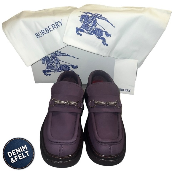 Burberry Unisex Plum Nubuck Creeper Clamp Leather Loaders | NEW/NIB!! - Picture 2 of 16